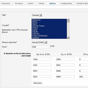 JoomShopping Shippings: Calculate for weight/postal code 