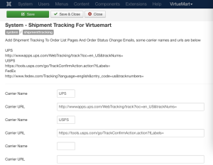 Shipment Tracking For Virtuemart 
